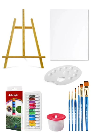 Masaüstü Şövale Akrilik Boya Seti 9 ml 12'li Tuval Seti 35x50 Tuval ürün görseli