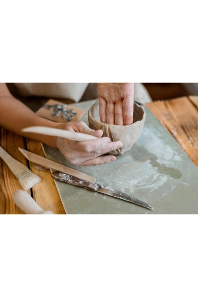 Beyaz Seramik Hamuru 1 Kg Kil Plastik Ebeşuar Seti 6x15 ml Akrilik Set 25 ml Partlatma Verniği - Resim 2