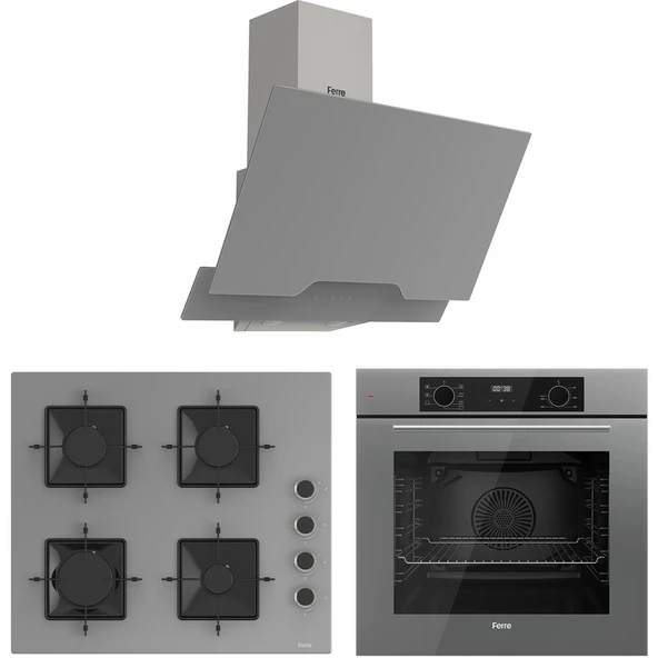 Ferre Flowart Ventora Pro Gri 3'lü Ankastre Set ( QBL63CPR-SS208-D065 ) ürün görseli