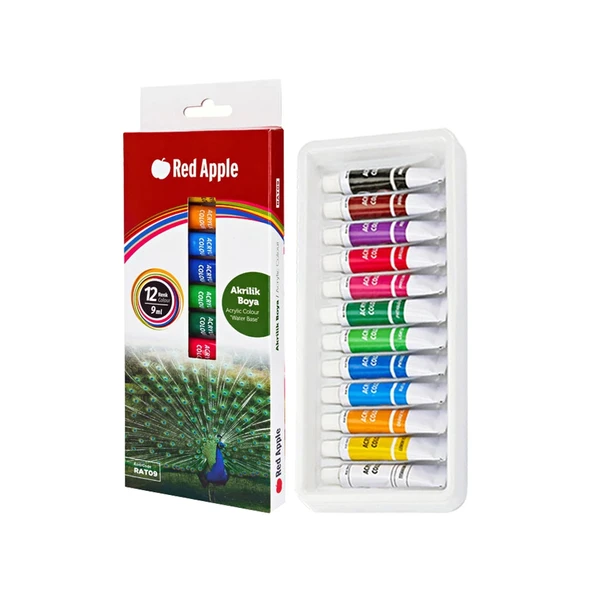 Mini Şövale Akrilik Boya Seti 9 ml 12 Renk Tuval Seti 25x35 Plastik Spatula Seti - Resim 2