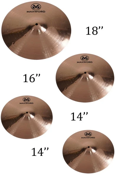 Maxword MY-40 PRO B8 Cymbal Bateri Zil Seti ( 2x14'' Hi Hat 16'' ve 18'' Crash/Ride) - Resim 2