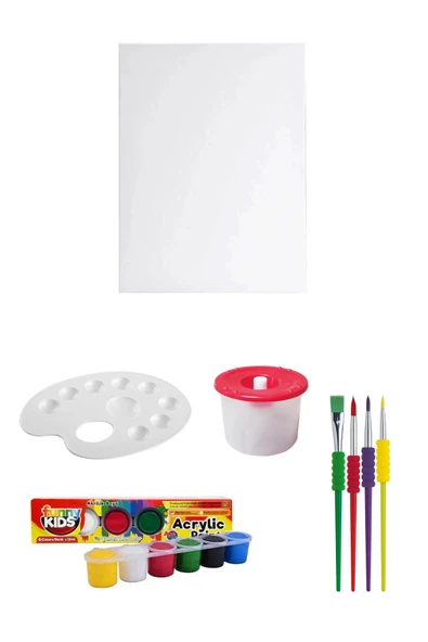 6x15 Ml Akrilik Boya Seti Tuval Seti 25x35 Su Kabı Resim Paleti Çocuklar Için Boyama Seti ürün görseli