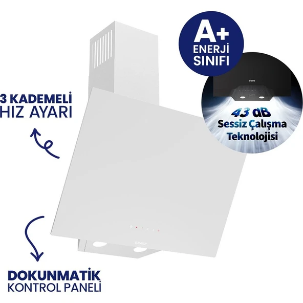 Ferre Flowart Turbolu Silenart Beyaz Cam Ankastre Set ( 65 cm Woklu Ocak ) QBL62CB - SC406 - D078SA - Resim 4
