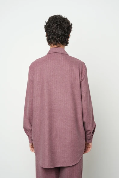 Kadın Önü Taş İşlemeli Çizgili Oversize Gömlek - 10