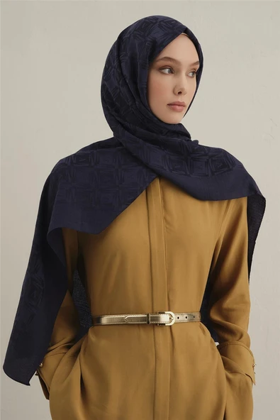 Lyocell Naia Kare Monogram Şal 6 - Resim 7