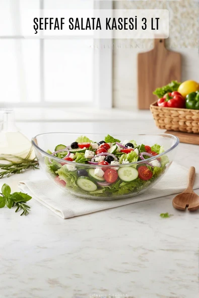 Şeffaf Akrilik Salata Kasesi 25 x 32 x 12 cm – 3 Lt ürün görseli 1