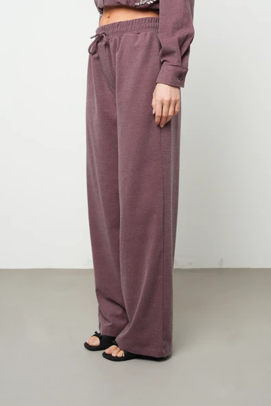 Kadın Bol Paça Rahat Kalıp Düz Renk Kumaş Pantolon - 7