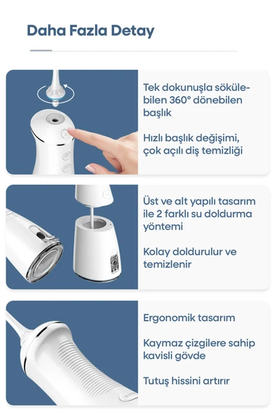Whirtz Su Püskürtmeli Ağız Duşu – 300ml, Şarjlı, Taşınabilir - Resim 7