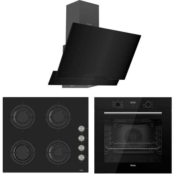 Ferre Flowart Lumora Pro Siyah 3'lü Ankastre Set ( QBL63CS-CS205-D063 ) ürün görseli