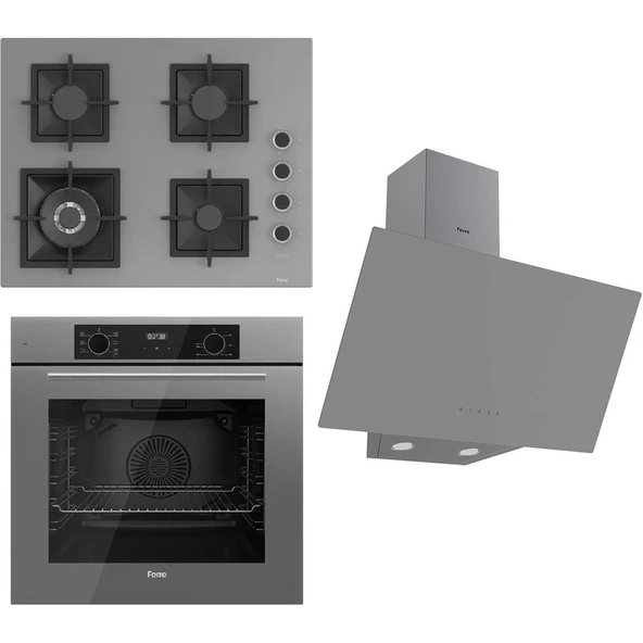 Ferre Flowart Serisi Gri Set (SC408-WFA + QBL63CPR +D079) - Döküm Izgara / 65 cm Ocak ürün görseli