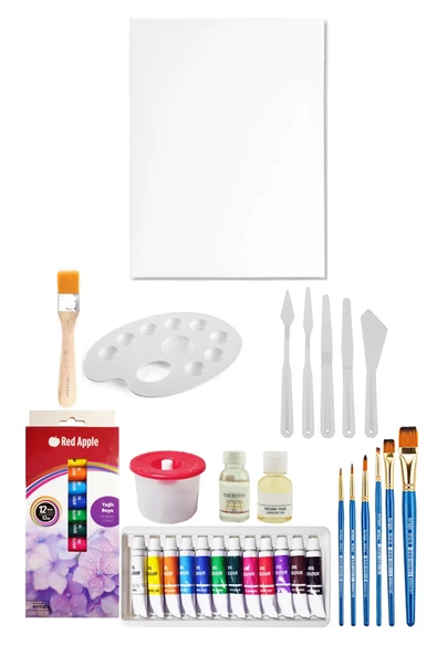 Tüp Yağlı Boya Seti 12'li Plastik Spatula Seti 6'lı 35x50 Tuval Seti ürün görseli