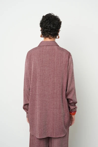 Kadın Robası Taş İşlemeli Bordo Renk Oversize Kesim Gömlek - 5