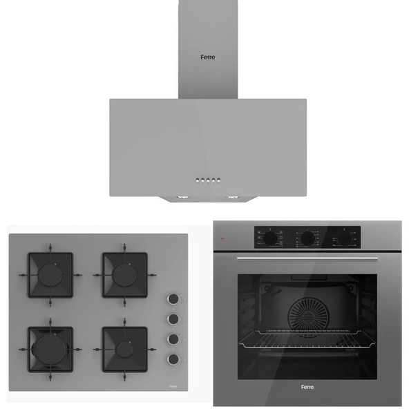 Ferre Gri Set (D088 Gri Davlumbaz -SS208 Gri Ocak- QBL62CPR Gri Fırın) ürün görseli
