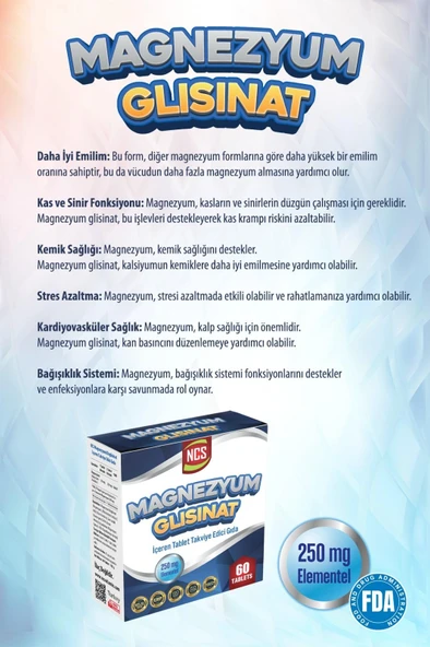 Ncs Magnezyum Glisinat 250 mg Elementel 60 Tablet Bisgilisinat - Resim 3