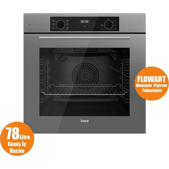 Ferre Flowart Serisi Gri Set (SC408-WFA + QBL63CPR +D079) - Döküm Izgara / 65 cm Ocak - Resim 5