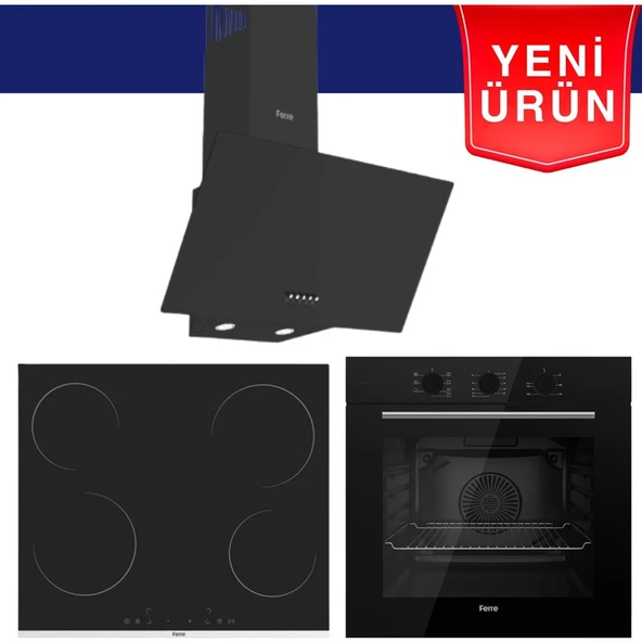 Ferre  Vitroseramik Elektrikli Siyah Cam  Ankastre Set (QBL62CS + MS261 + D086) ürün görseli