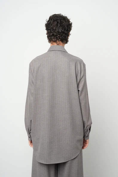 Kadın Önü Taş İşlemeli Çizgili Oversize Gömlek - 5