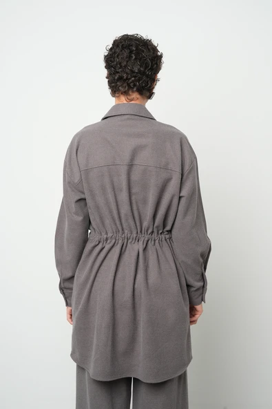 Kadın Taş İşlemeli Belden Bağlamalı Düz Renk Uzun Tesettüre Uygun Ceket - 5