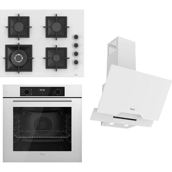 Ferre Flowart-Sılentart Serisi Beyaz Set (SC406-WFA + QBL63CB +D064-SA) - Döküm Izgara / 65 cm Ocak ürün görseli