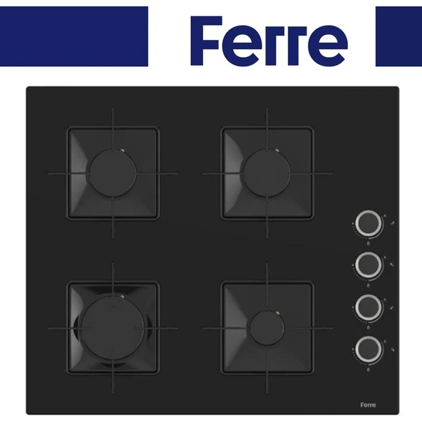 Ferre Yeni Seri Flowart  Siyah  Cam Ankastre Set (QBL62CS + SS205 + D086 ) - Resim 3