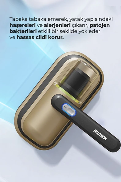NEUTRON Anti Alerjen Uv Işınlı Şarjlı Yatak Ve Koltuk Akar Bakteri Temizleyici El Süpürgesi Gold - Resim 2