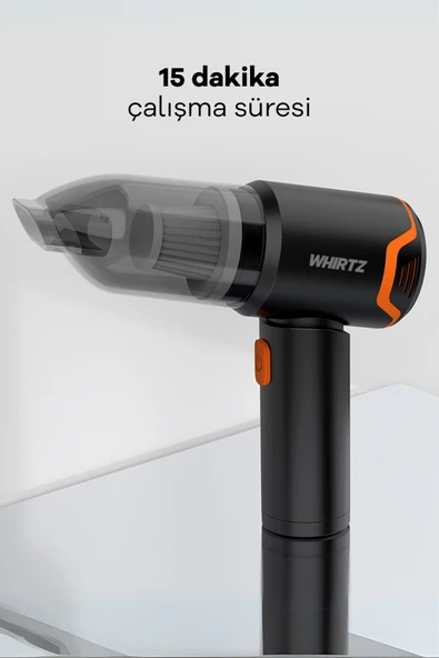 Whirtz Şarjlı Araç Içi Süpürge - Kablosuz Kullanım, Güçlü Emiş Gücü - Resim 5
