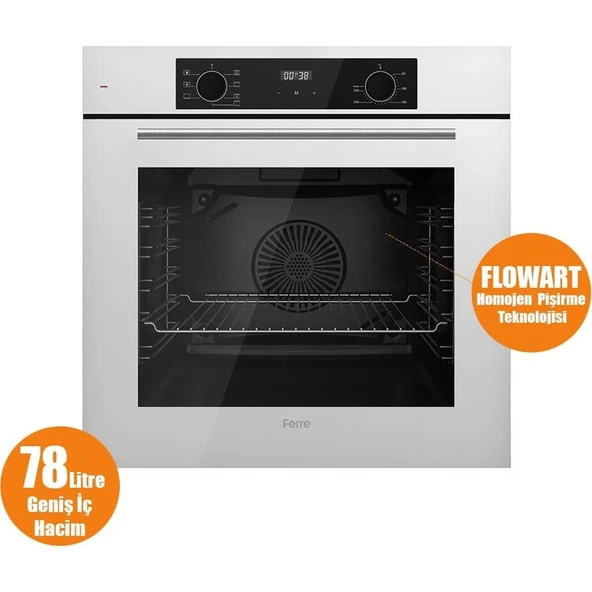 Ferre Flowart-Sılentart Serisi Beyaz Set (SC406-WFA + QBL63CB +D064-SA) - Döküm Izgara / 65 cm Ocak - Resim 5