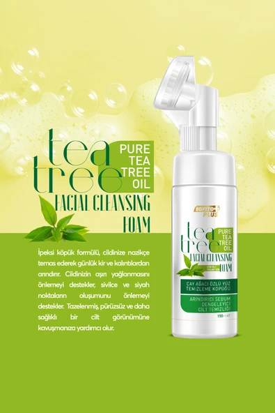 Softto Plus Çay Ağacı Özlü Yağlanma Karşıtı Sebum Dengeleyici Fırçalı Yüz Temizleme Köpüğü 150ml - Resim 2