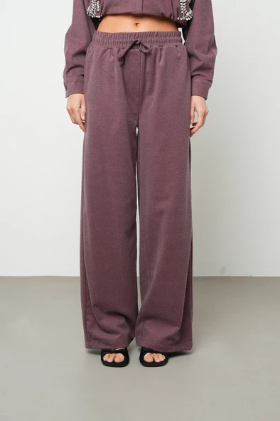 Kadın Bol Paça Rahat Kalıp Düz Renk Kumaş Pantolon - 6