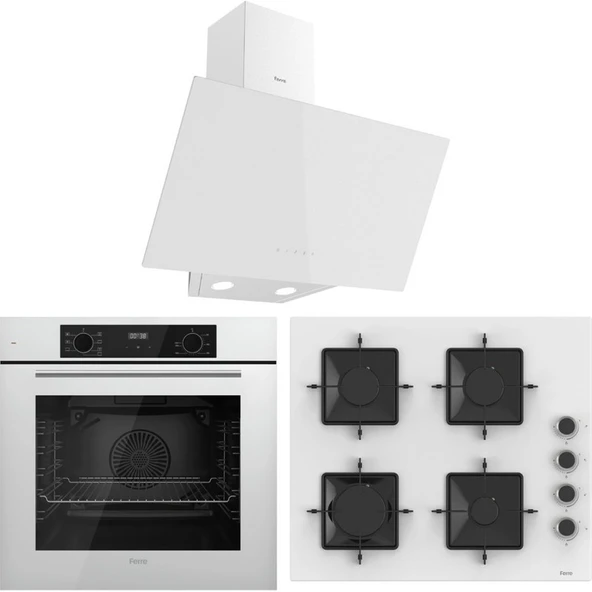 Ferre Flowart QBL63CB-SS206-D078 7 Prog. Dijital Turbo Ankastre Set - Beyaz ürün görseli