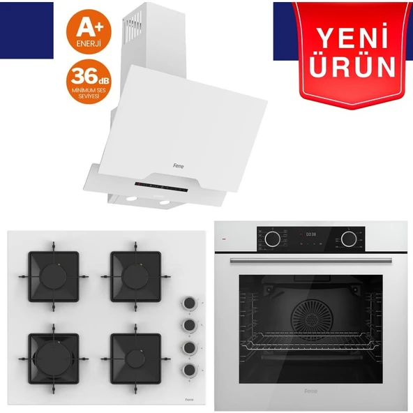 Ferre Silenart Yeni Seri Ultra Sessiz Beyaz  Ankastre Set (QBL62CB + SS206  + D064 -Sa) ürün görseli
