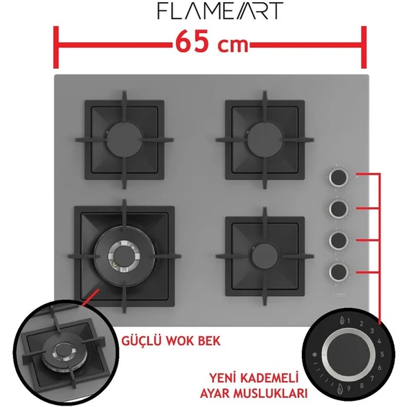 Ferre Steamart-Fryart Serisi Gri Set (SC408-WFA + QEP64CPR +D079) - Döküm Izgara / 65 cm Ocak - Resim 3