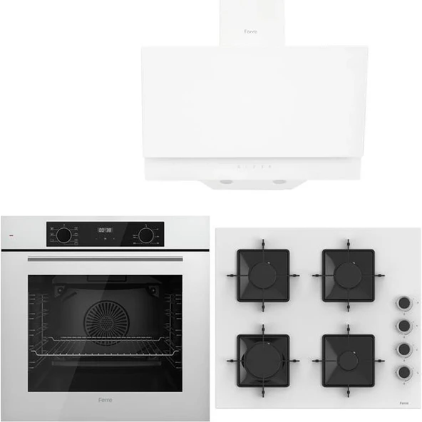 Ferre Whıte Plus Serisi 3lü Cam Ankastre Set (QBL63CB-SS206-D017) ürün görseli