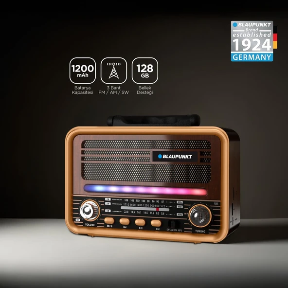 Blaupunkt R85 Nostaljik Bluetooth Radyo Type-C Şarjlı TWS Dual Bağlantı FM/AM/SW Kahverengi - 3