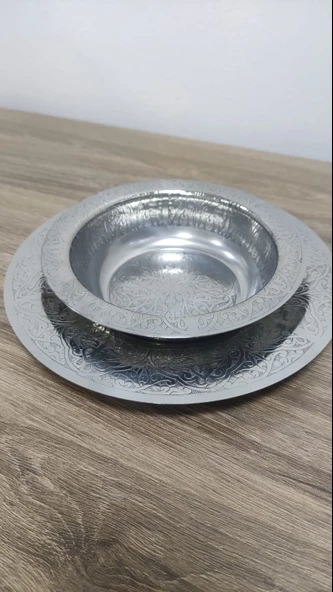 Otantik Desenli Krom Çelik Çorba Kasesi Ve Altlığı - Resim 2
