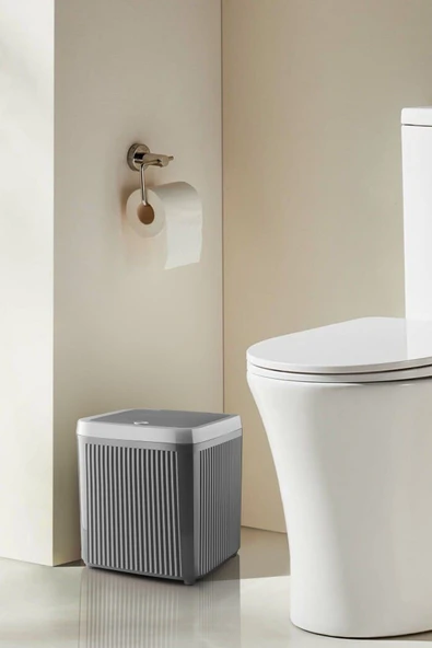 Decorev 5 Litre Gri Click Kapaklı Modern Çizgili Çöp Kovası DC-6798 - Resim 2