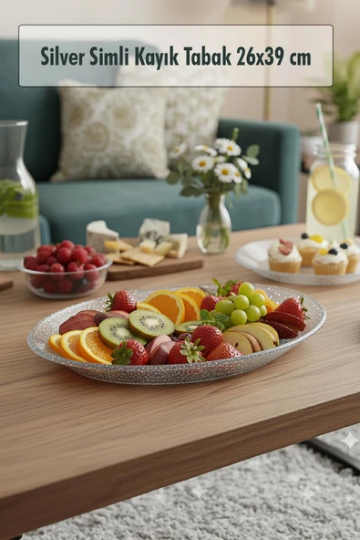 Silver Simli Büyük Kayık Tabak Sunum & Servis Tabağı - 26,5 x 39,5 cm ürün görseli 1
