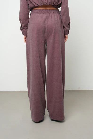 Kadın Bol Paça Rahat Kalıp Düz Renk Kumaş Pantolon - 9