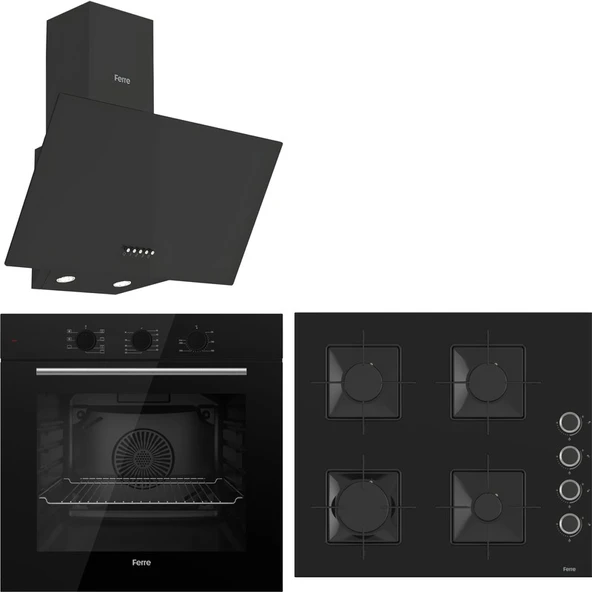 Ferre QBL62CB - SS206 -D086 60 cm Siyah Cam Turbolu Ankastre Set ürün görseli
