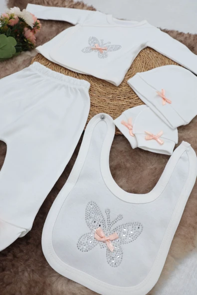Sema Baby 5 Parça Hastane Çıkışı Zıbın Seti 0-3 Ay - Butterfly - Resim 3