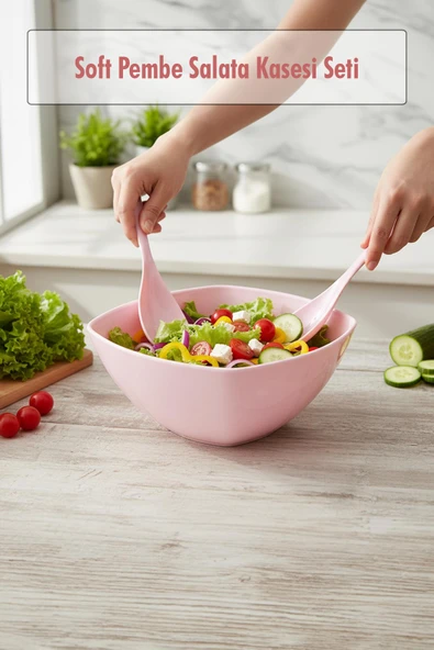 3,5 Lt Soft Pembe Akrilik Kare Salata ve Servis Kasesi Seti – 3 Parça ürün görseli 1