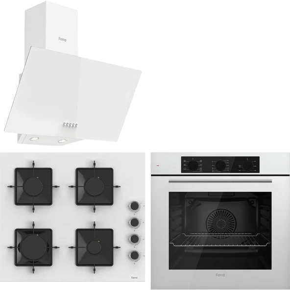 Ferre QBL62CB - SS206 -D087 60 cm Beyaz Cam Turbolu Ankastre Set -Yeni 2025 ürün görseli