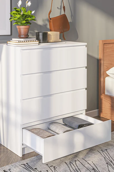 Derinkuyu 4 Çekmeceli Şifonyer Yatak Odası Bebek Odası Beyaz - 3