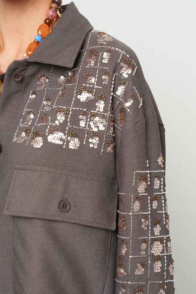 Kadın Robası Ve Kolları Nakış - Boncuk İşlemeli Ceket - 8