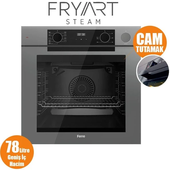 Ferre Steamart-Fryart-Sılentart Serisi Gri Set (SS038 + QEP64CPR +D065-SA) - Emaye Izgara / 75 cm Ocak - Resim 4