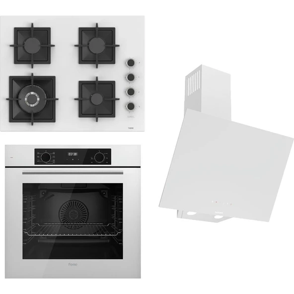 Ferre Flowart-Sılentart Serisi Beyaz Set (SC406-WFA + QBL63CB +D078-SA) - Döküm Izgara / 65 cm Ocak ürün görseli