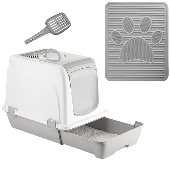 Orta Boy Çekmeceli Kapalı Kedi Tuvaleti Paspas ve Kürek Hediyeli - Resim 8