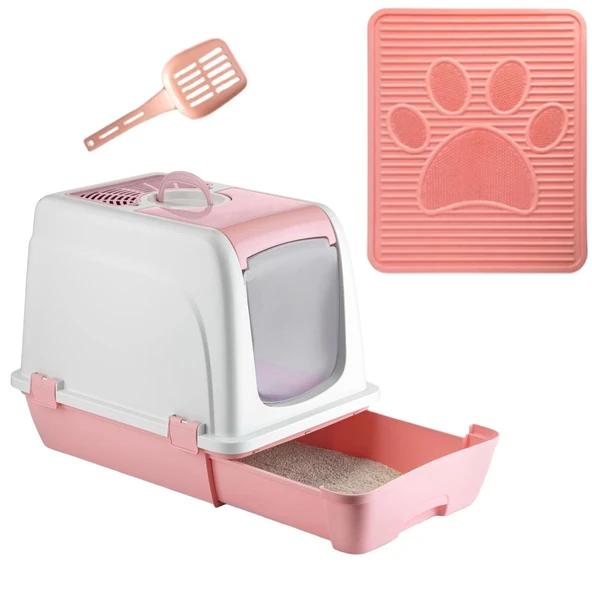 Orta Boy Çekmeceli Kapalı Kedi Tuvaleti Paspas ve Kürek Hediyeli - Resim 10