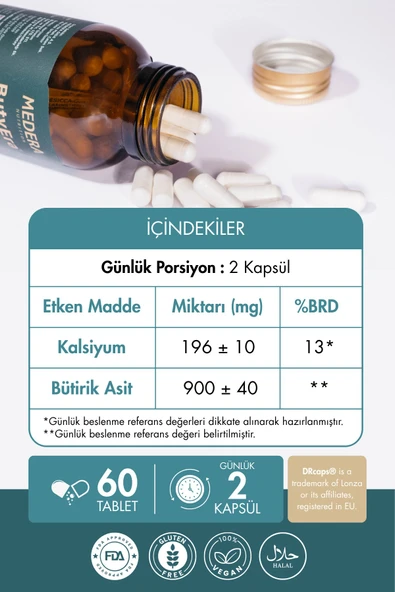 Medera Nutrition N-Bütirik Asit ve Kalsiyum İçeren Takviye Edici Gıda (Postbiyotik) - Resim 2