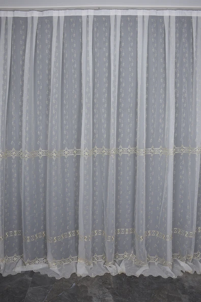 BRODE 1350 DESEN KREM RENK TEK KANAT Hazır dikilmiş Pileli Fon Perde 300*260 cm ürün görseli